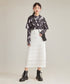 Feather Print Lace Collar Blouse